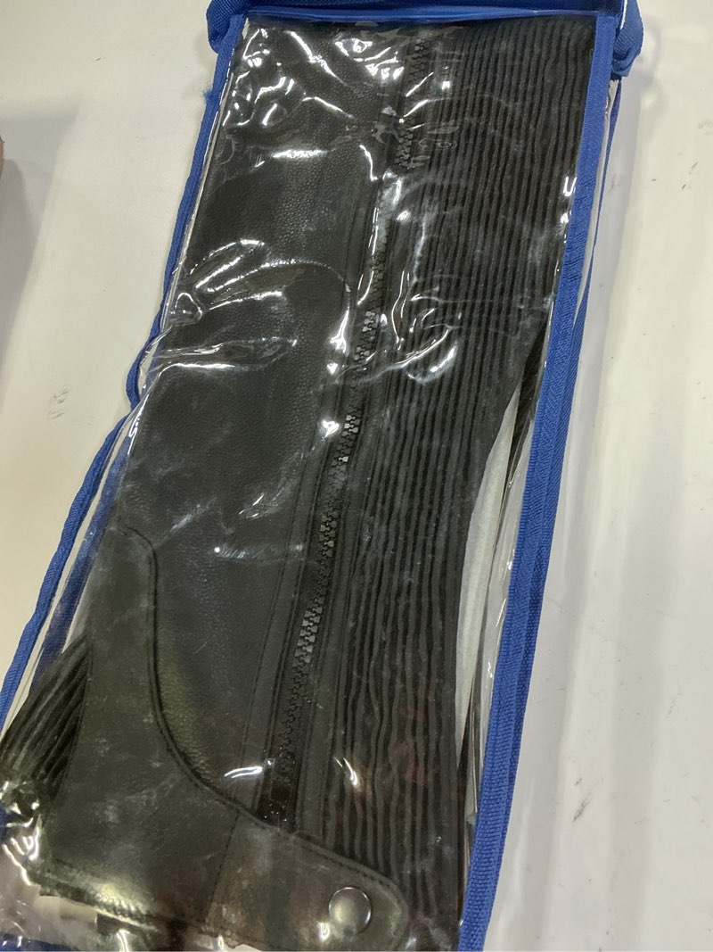 Condition photo showing Good Condition for Unisex Adult Top Grain Cow Hide Leather Half Chaps Black and Brown Black Large