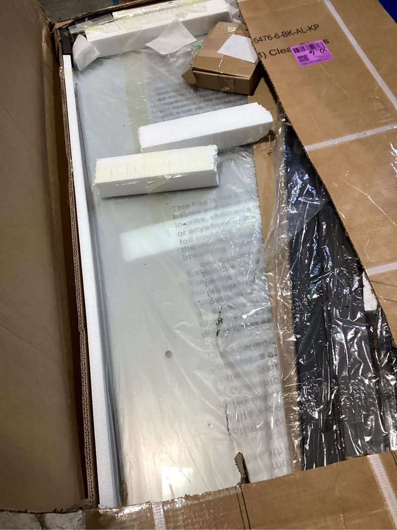 Condition photo showing Good Condition for kpuy glass shower door, 49-54" w x 76" h semi-frameless double sliding shower door, 1/4" (6mm) thick tempered clear glass with explosion-proof film nano coating, matte black