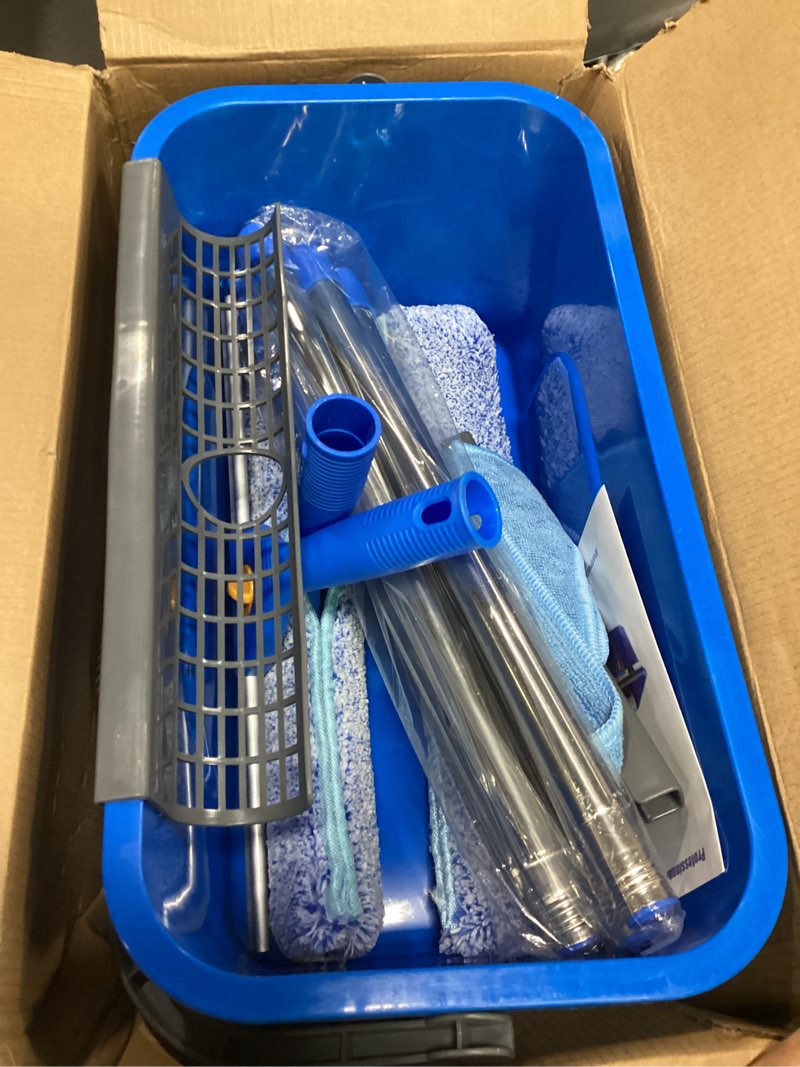 Condition photo showing Good Condition for professional window cleaning kit with bucket 3 gallon, 76" long handle window squeegee and microfiber scrubber, high windows washing equipment, window cleaner tool for commercial, home, outdoor, car