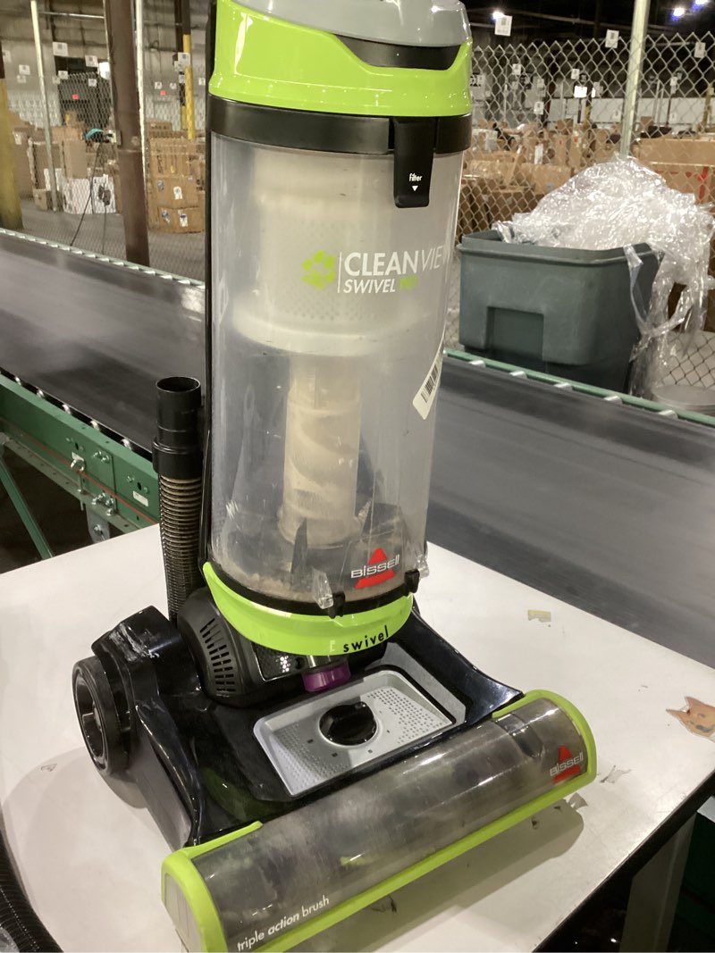 Condition photo showing As Is for USED NOT TESTED Bissell 2252 CleanView Swivel Upright Bagless Vacuum with Swivel Steering, Powerful Pet Hair Pick Up, Specialized Pet Tools, Large Capacity Dirt Tank, Easy Empty Green