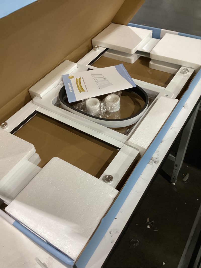 Condition photo showing New/Like New for Full-Size Window Pet Door for Cats & Small Dogs, Fits 32"-36" Width Windows, No Damage Cat Door for Window, Lockable Window Mount Cat Door, Weatherproof Cat Door Window Insert Horizontal Door Open?7.8"W×10.6"H Fit 32"-36" Window