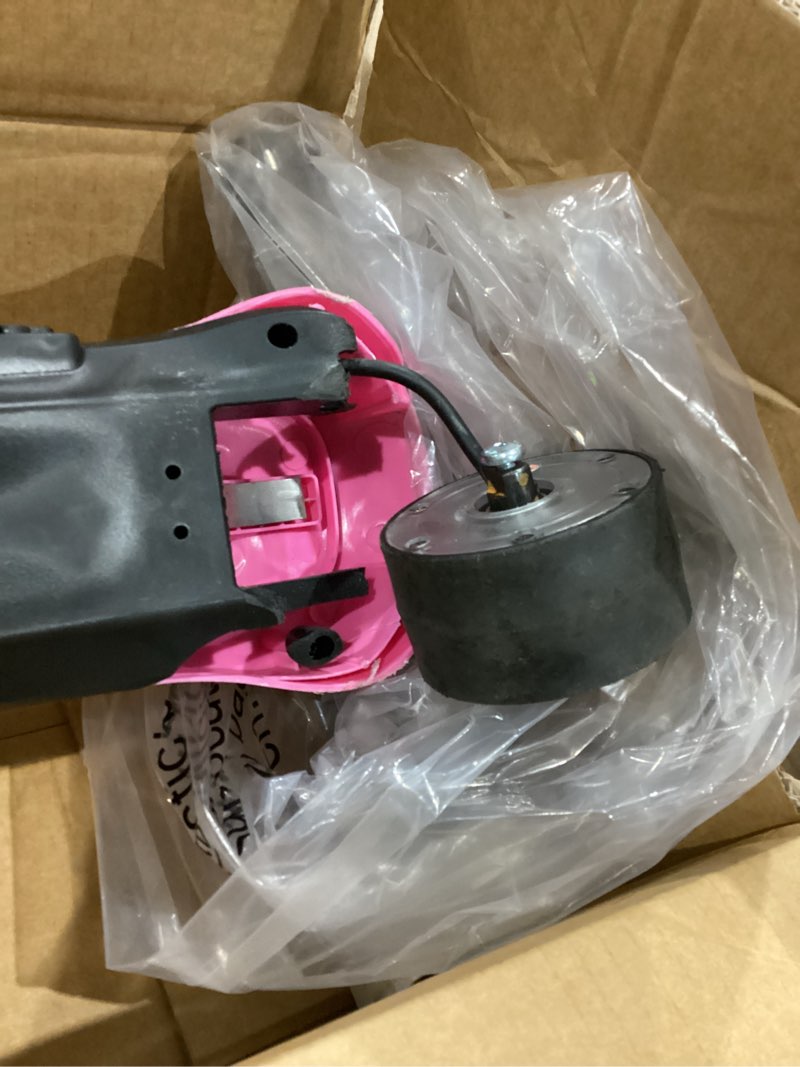 Condition photo showing As Is for electric scooter for kids ages 3-12, full body lights up, wide deck, 3 adjustable heights, 5mph safe speed, 90min riding, foldable 3 wheel electric scooter for kids boys girls toddler pink + pull handle