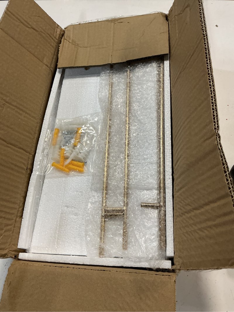 Condition photo showing Good Condition for WOPITUES Floating Shelves with Gold Metal Guardrail, Shelves for Wall Decor Set of 3, Wall Shelves for Bedroom, Bathroom, Kitchen, Living Room, Plants, Picture Frames, Art- White and Gold White and Gold 15.7 inch