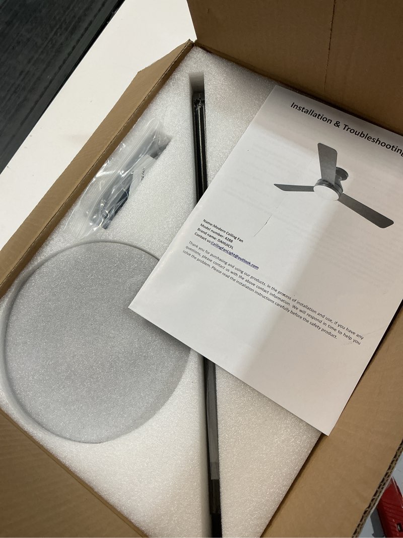 Condition photo showing New/Like New for Ceiling Fans with Lights, 42 Inch Ceiling Fan with Light And Remote, 3CCT Flush Moun Low Profile Ceiling Fans, 6 Speed Noiseless LED Ceiling Fan, Black Ceilings Fan with Remote for Bedroom Living Room Black 42 inch