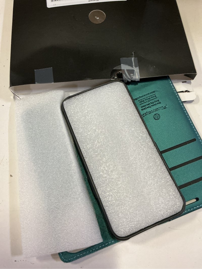 Condition photo showing Good Condition for wallet case for iphone 14 compatible with magsafe, 2-in-1 pu leather flip rfid blocking card holder stand shockproof magnetic detachable cover for iphone 14 case 6.1", bluegreen fashion blue green for iphone 14 - 6.1"