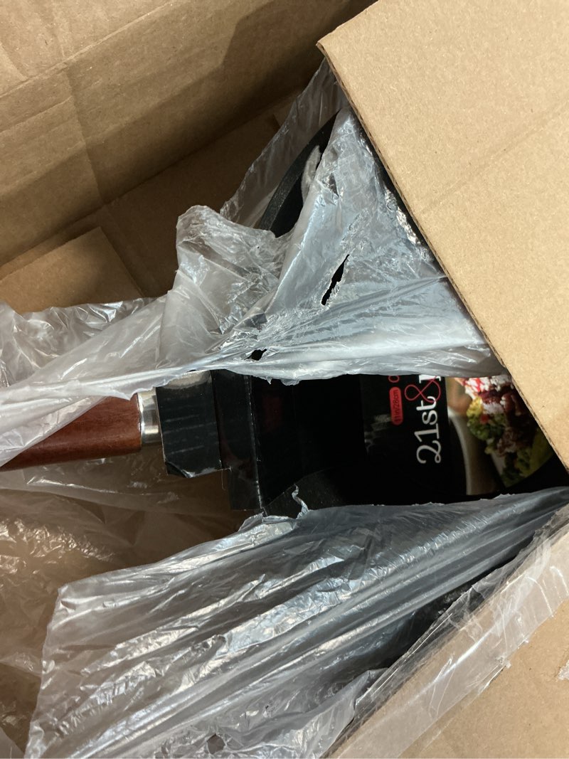 Condition photo showing New/Like New for 21st & main wok, stir fry pan, wooden handle, 11 inch, lightweight cast iron, chef’s pan, pre-seasoned nonstick, for chinese japanese and other cooking
