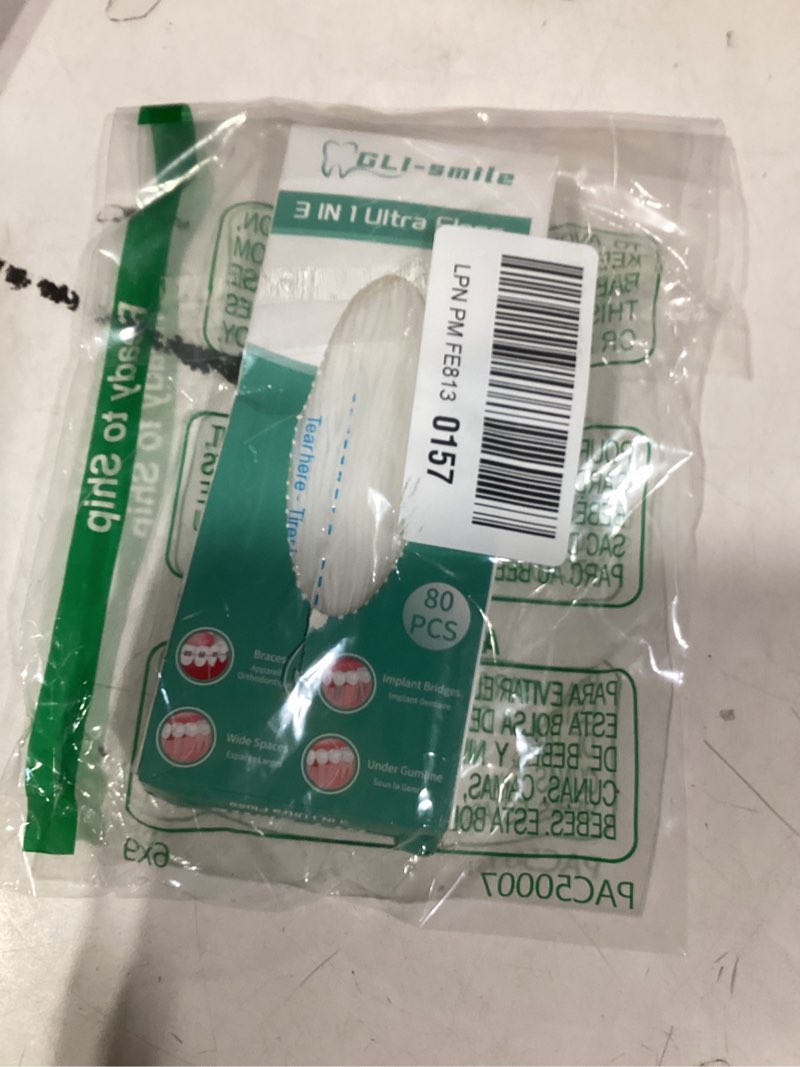 Condition photo showing As Is for Dental Floss, Ultimate Floss, Floss with Threader, Bridge flossers, for Retainer, Braces, Orthodontics, Pre-Cut Strands, 80 Count (1)