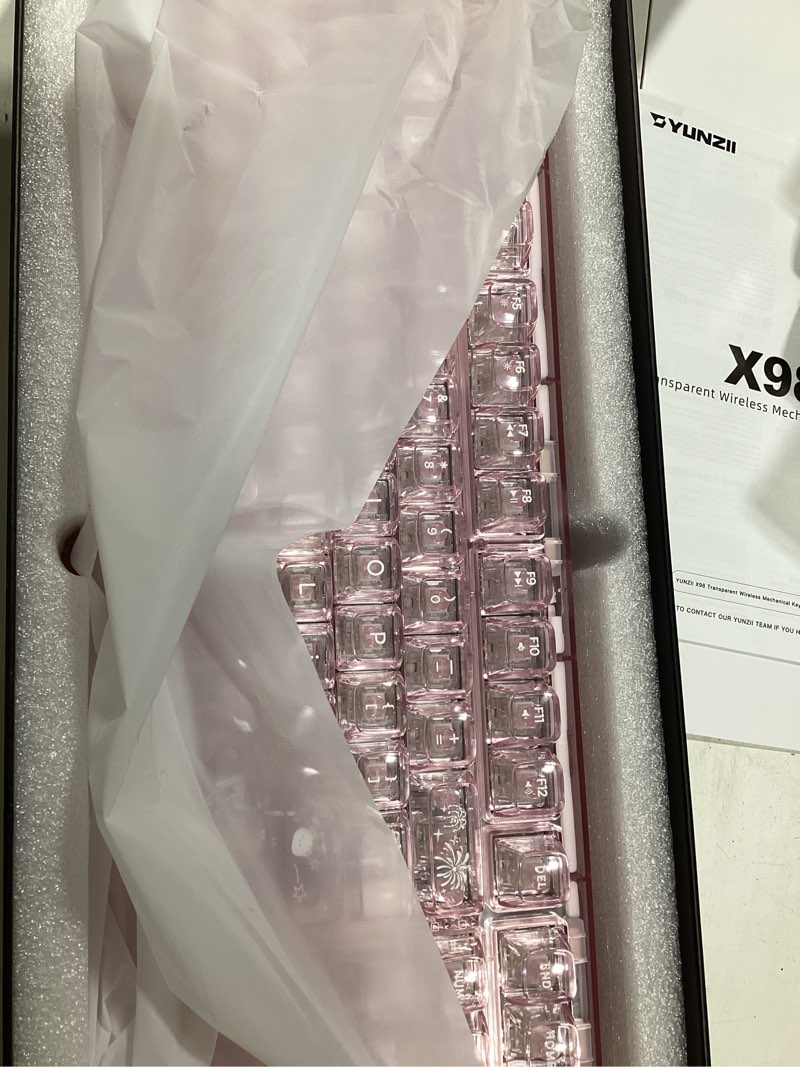 Condition photo showing Good Condition for yunzii x98 qmk/via wireless mechanical gaming keyboard with knob,tri-mode bt5.0/usb-c/2.4ghz hot swappable keyboard,pre-lubed switches gasket mount rgb backlit for wins/mac (pink, snow switch) pink snow switch