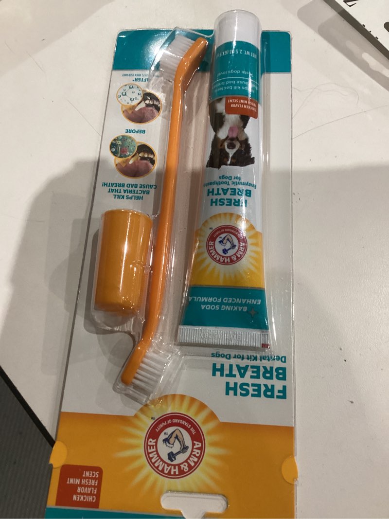 Condition photo showing New/Like New for Arm & Hammer for Pets Fresh Breath Enzymatic Dog Dental Care Kit - Includes Dog Toothpaste, Dual Sided Toothbrush and Fingerbrush - Bad Breath Treatment, Chicken Flavor, 2.5 Ounce Chicken 2.5 Ounce (Pack of 1)