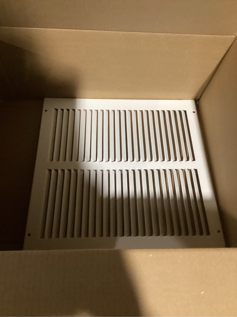 Condition photo showing As Is for Fits 12x12 Duct Opening | Steel Return Air Grille by Handua | Vent Cover Grill for Sidewall and Ceiling | White | HVAC Cold Air Intake Grille | Outer Dimensions: 13.75"W X 13.75" 1 12"W x 12"H [Duct Opening]