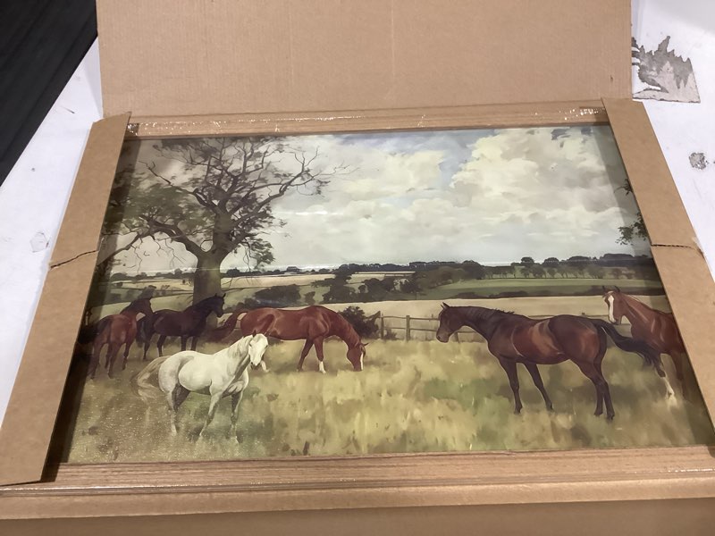 Condition photo showing New/Like New for Artevio Vintage Framed Canvas Wall Art, Horse Picture Wall Decor, Nature landscape Painting Prints, Majestic Artwork for Living Room Bedroom Office Rustic Decor 16x24 Inch horse Framed 24"L x 16"W