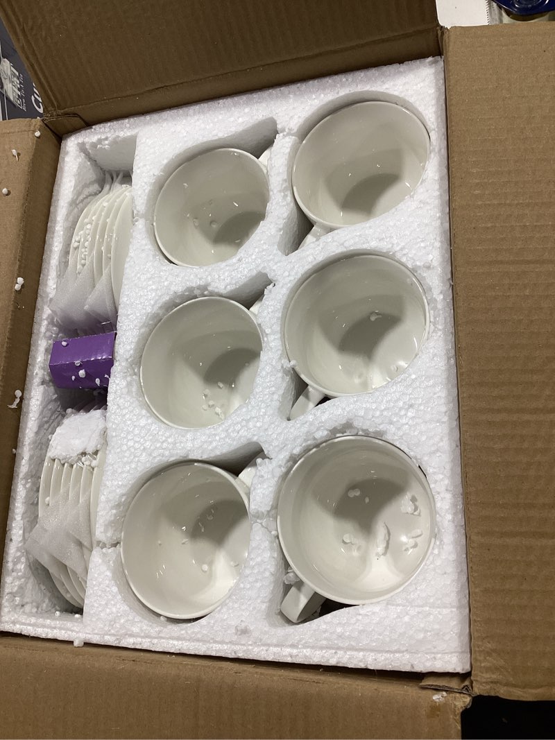 Condition photo showing Good Condition for btat- cappuccino cups with saucers 8 oz, set of 12, white porcelain coffee cup and saucer set for latte, mocha, tea, au lait, flat white, dishwasher, microwave, freezer and oven safe daisy white set of 12, 8oz
