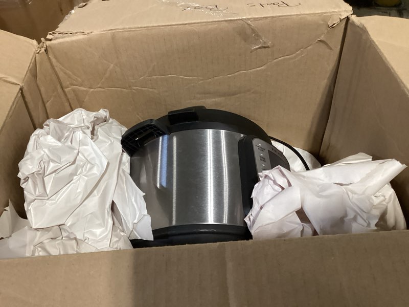 Condition photo showing As Is for instant pot duo 7-in-1 electric pressure cooker, slow cooker, rice, steamer, sauté, yogurt maker, warmer & sterilizer, includes app with over 800 recipes, stainless steel, 6 quart