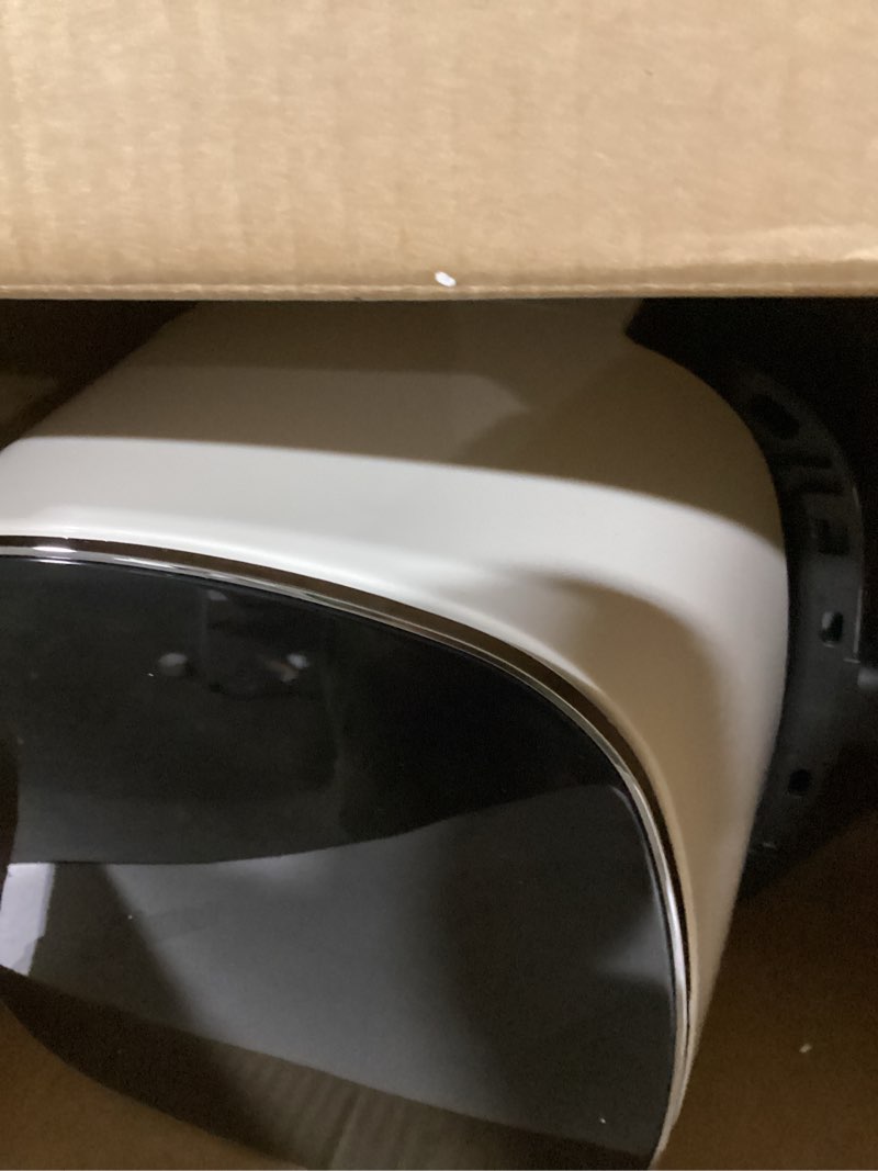 Condition photo showing As Is for olixis air fryer 6 quart with window square air fryer 12-in-1 air fry, roast, reheat, dehydrate, bake, steam, fries, custard, chicken, wings, sea food, vegetabels,400f, white beige 6qt