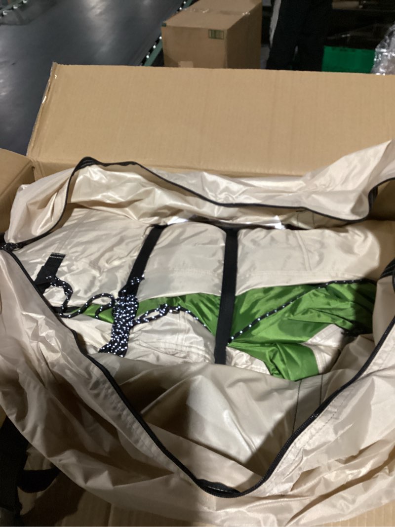 Condition photo showing As Is for Inflatable Tent with Skylight, Quick Setup Blow Up Tents with Pump, Hot Tent with Stove Jack, Waterproof Oxford Inflatable House for Camping, Air Glamping Tents for Camping Adult 4-6 Person Green With Awning