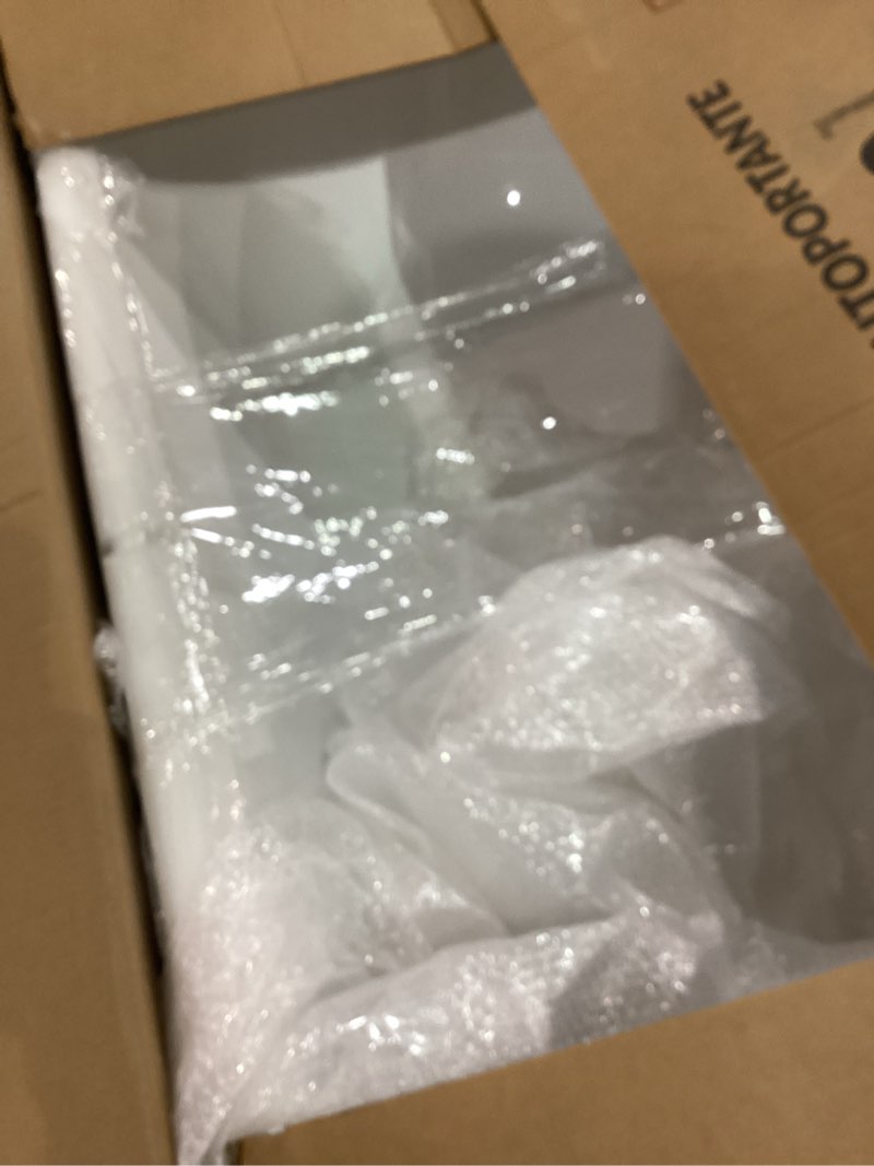Condition photo showing As Is for woodbridge 72" acrylic freestanding bathtub contemporary soaking white tub with brushed nickel overflow and drain,b0059bn brushed nickel 72 inch