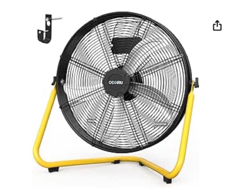 20" high velocity floor fan, 5500 cfm 3-speed industrial shop fan with wall-mounting system,heavy duty metal fan for workshop, garage and warehouse - ul safety listed 20 inch