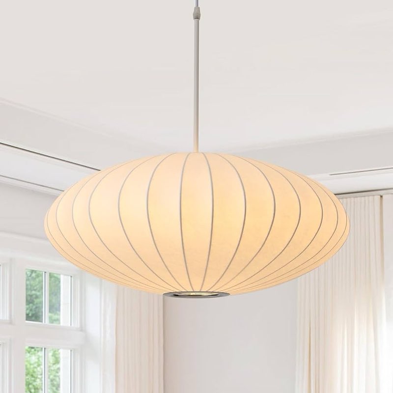 Pandaluna 19.7in Lantern Pendant Light, 3-Light Imitation Silk White Bubble Pendant Lighting Fixture