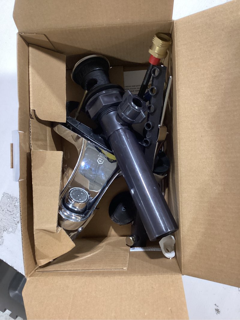 Condition photo showing As Is for Project Source Webber Polished chrome 4-in centerset 1-handle WaterSense Low-arc