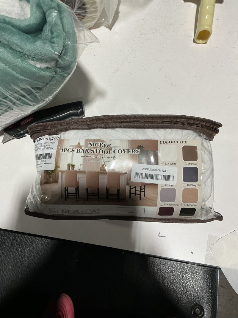 Condition photo showing New/Like New for NICEEC White Bar Stool Covers with Backs Spandex Stretch Barstool Seat Covers Water Repellent Counter Height Chair Covers Removable Washable Bar Stool Cover Set of 4 for Kitchen Dining Room White 4