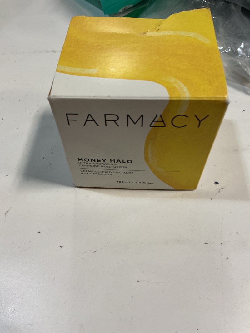 Condition photo showing New/Like New for ((Unknown expiration date))Farmacy Ceramide Face Moisturizer - Honey Halo Ultra Hydrating Facial Moisturizer with Buckwheat Honey + Ceramides - Helps Restore Barrier + Replenish Dryness - Plumping Skin Care for Dry Skin (100ml) Honey Halo 3.4 Ounce (Pack of 1)