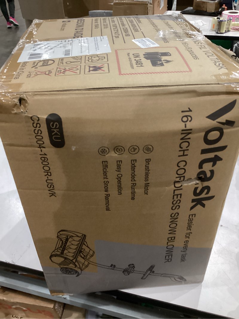 Condition photo showing As Is for VOLTASK 48V (2 * 24V) 15.8” Cordless Snow Shovel, Brushless Battery Snow Blower, Battery Powered Snow Thrower with Wheels and LED Lights, 2 * 4Ah Battery and Charger Included 15.8-Inch