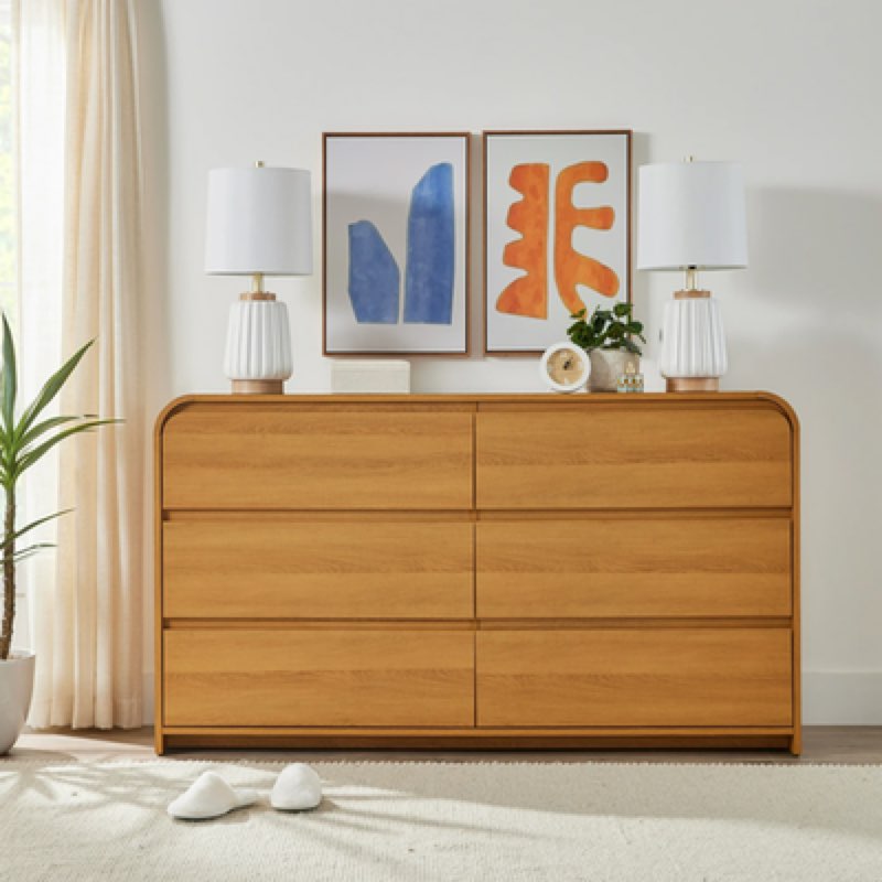 better homes & gardens bhs436249972051 juliet 6 drawer dresser, light honey