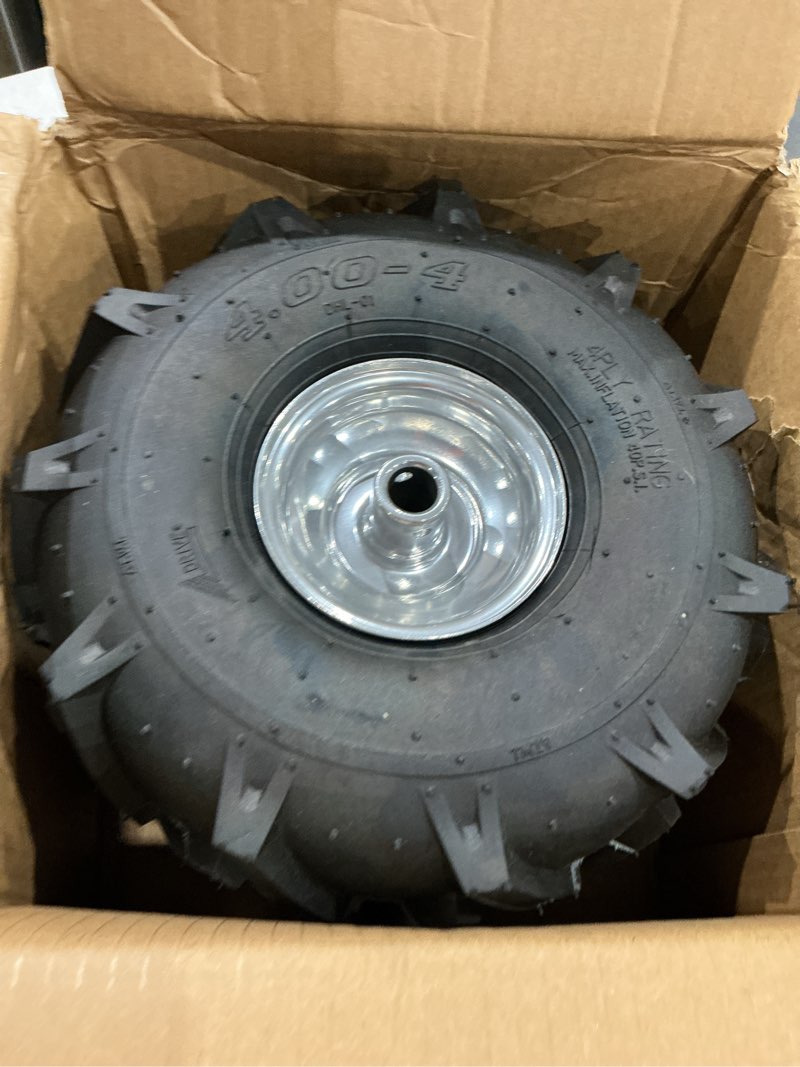 Condition photo showing Good Condition for ronpow 11x4.00-4 tiller tire and wheel, 3/4" axle bore, 3-1/8" centered hub, 400 lb load capacity, 4 ply pneumatic replacement tire for rototiller & garden tiller, 2 pack silver 3/4" axle hole