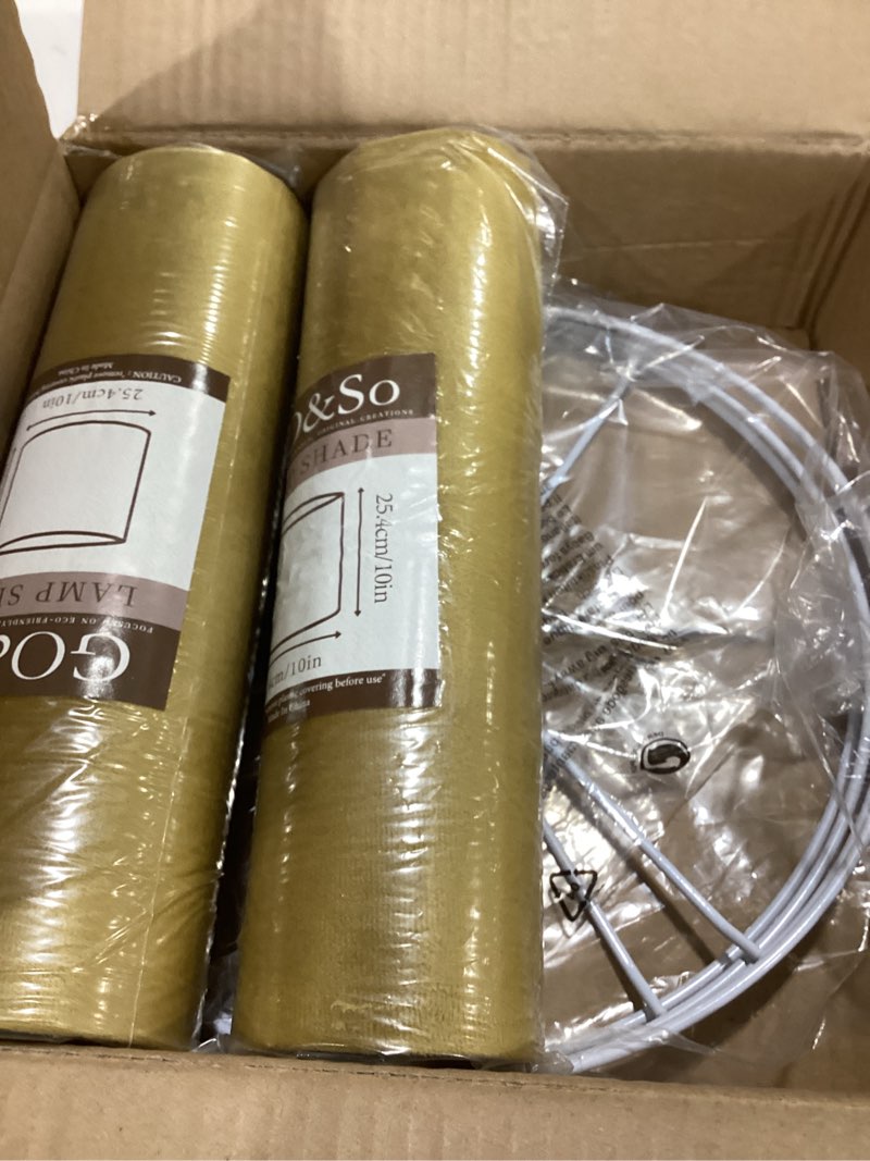 Condition photo showing As Is for goso tall drum natural velvet yellow lamp shades set of 2- lampshades for table lamps-10 * 10 * 10 inch (spider) small drum shade-modern lampshade-diy shade-replacement,easy assembly-handcraft-rustic tall drum yellow-mirror