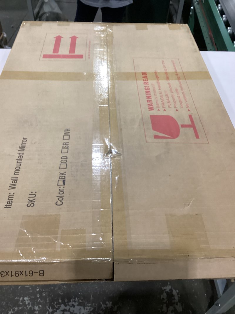 Condition photo showing New/Like New for VooBang Arched Wall Mirror, 24 x 36 inch Arch Bathroom Mirror, Wall Mounted Vanity Mirror with Arch Metal Frame, Modern Bathroom Vanity Mirror for Bedroom, Living Room, Hanging or Leaning, Black Black 36"L x 24"W