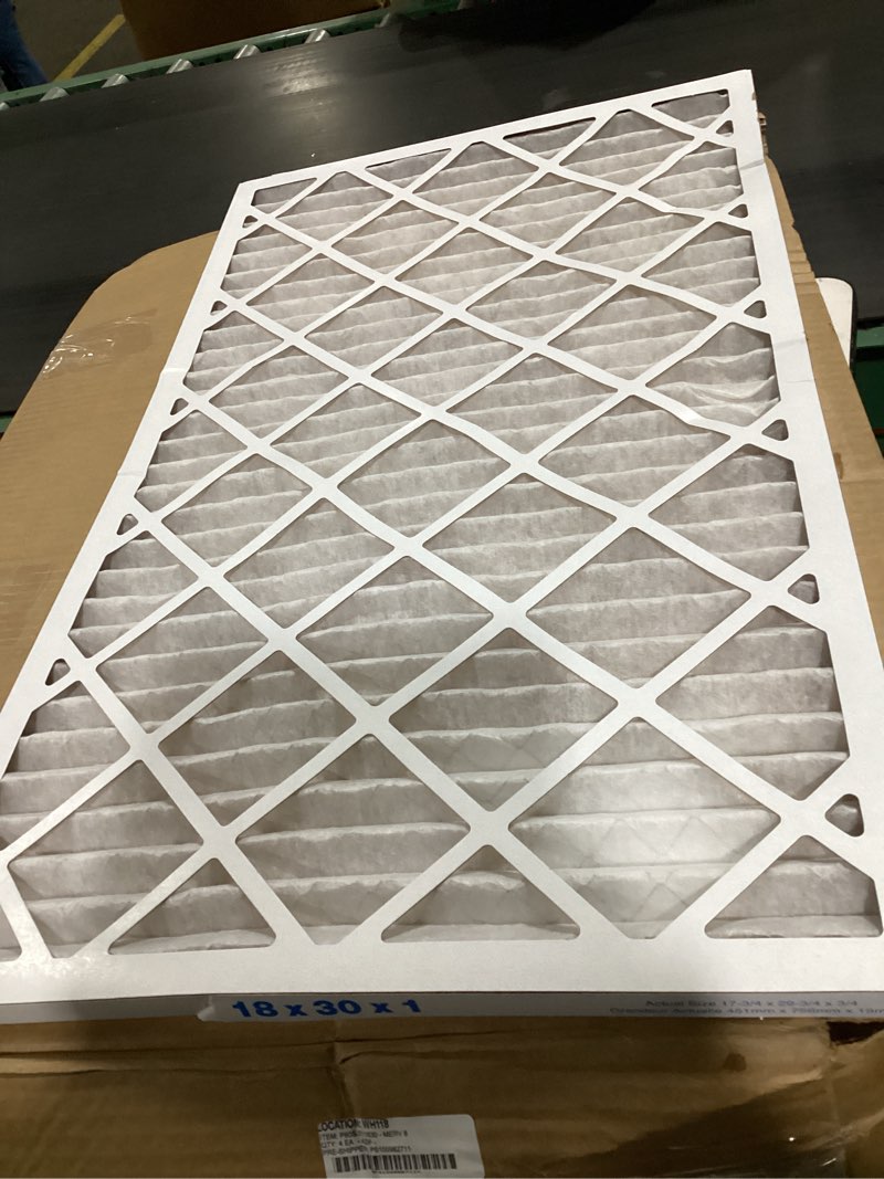 Condition photo showing As Is for (similar) simply 18x30x1 air filter, merv 8, 4 pack, for home ac furnace & hvac (actual size: 17.75\"x29.75\"x0.75\") dust, pet, & allergy control 18x30x1 merv 8