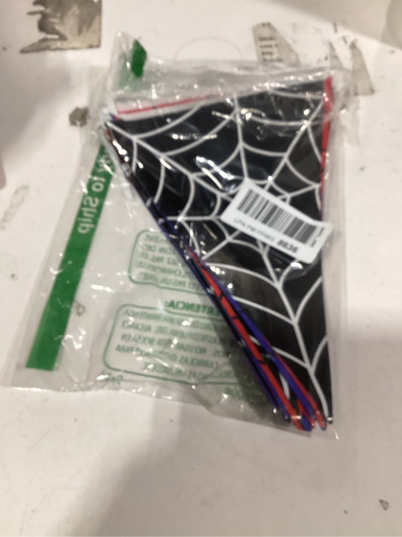 Condition photo showing Good Condition for 49.2 Ft / 60 Pieces Spider Web Party Decorations Pennant Banner Triangle Flags Garland Bunting Banner for Birthday Gender Reveal Wedding Baby Shower Decor Supplies (Red Blue Black) Spider Web Red Blue Black