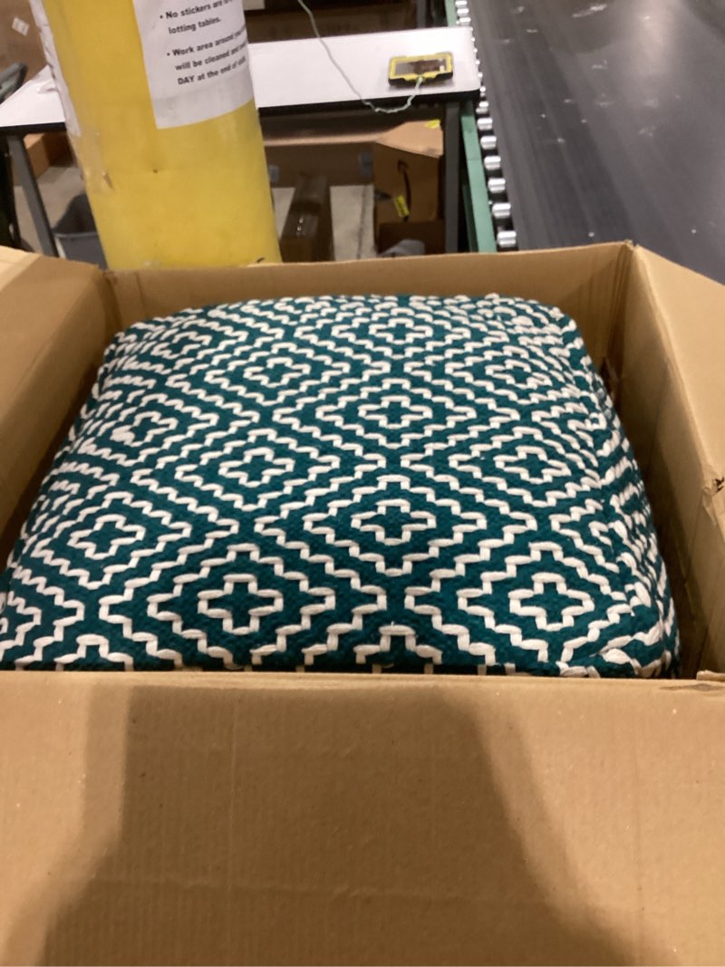 Condition photo showing Good Condition for signature design by ashley brynnsen casual handwoven geometric pouf, green & white green and white