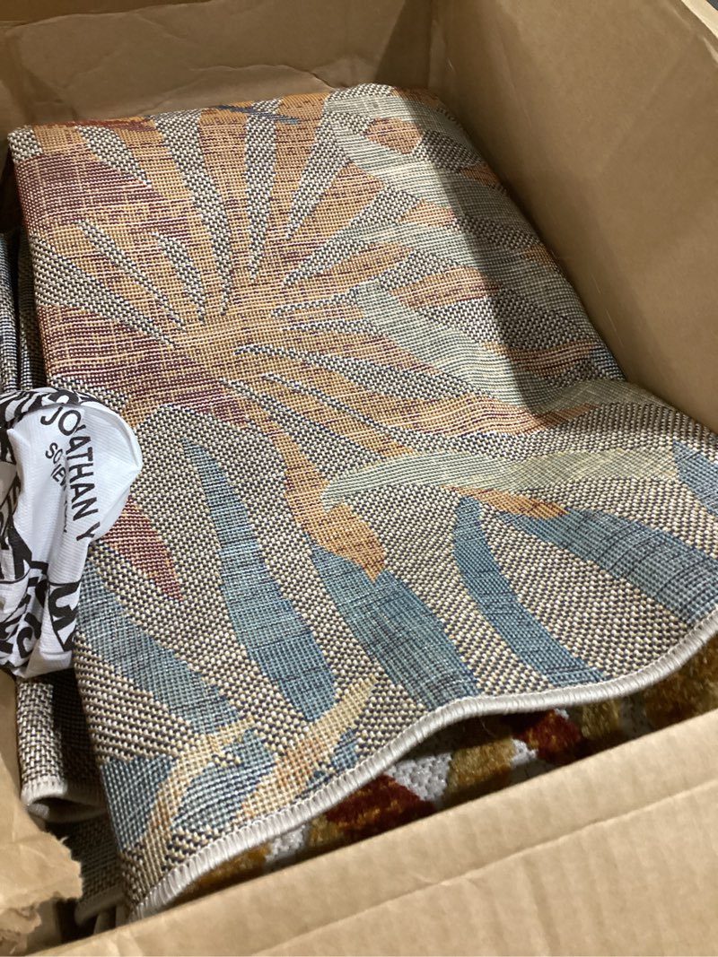 Condition photo showing Good Condition for jonathan y amc100b-4 tropics palm leaves indoor outdoor area rug bohemian floral easy cleaning high traffic bedroom kitchen backyard patio porch non shedding, 4 x 6, cream/orange