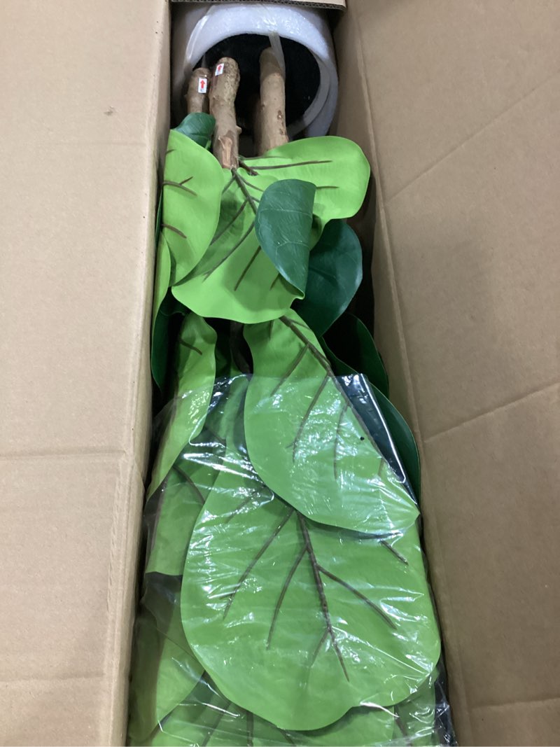 Condition photo showing Good Condition for artificial fiddle leaf fig tree 5ft with white tall planter-large faux tree tall fake floor plant in pot,artificial plants indoor for home office living room décor(lyrata 5ft)