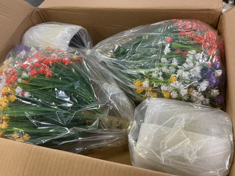 Condition photo showing New/Like New for jexine 21 inch artificial flowers topiary trees with pots, set of 2 outdoor topiary ball with colorful daffodils flowers uv resistant faux shrubs plants for spring garden, yard, porch, patio decor