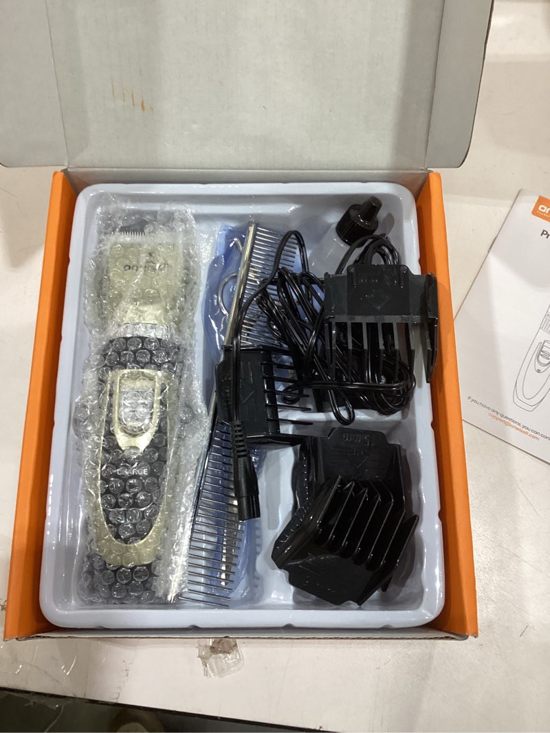 Condition photo showing New/Like New for oneisall Dog Clipper Low Noise, Dog Grooming Kit with Rechargeable, Pet Shaver Cordless Electric Quiet Hair Clipper Set for Dogs Cats Pets?Gold?