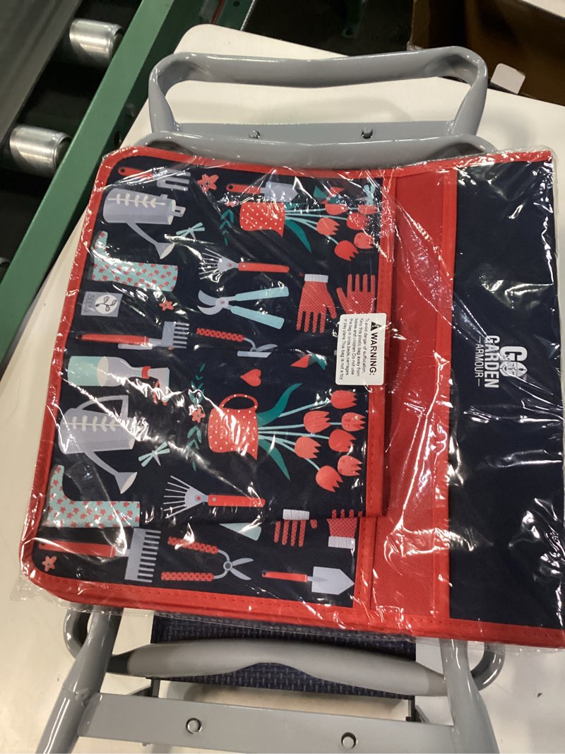 Condition photo showing New/Like New for vevor garden kneeler and seat heavy duty, portable garden stool with 11'' eva kneeling pad and 2 tool bags, folding garden bench to relieve knee & back pain, great gifts for seniors, family gardeners 11" widened pad with 2 tool bags blue