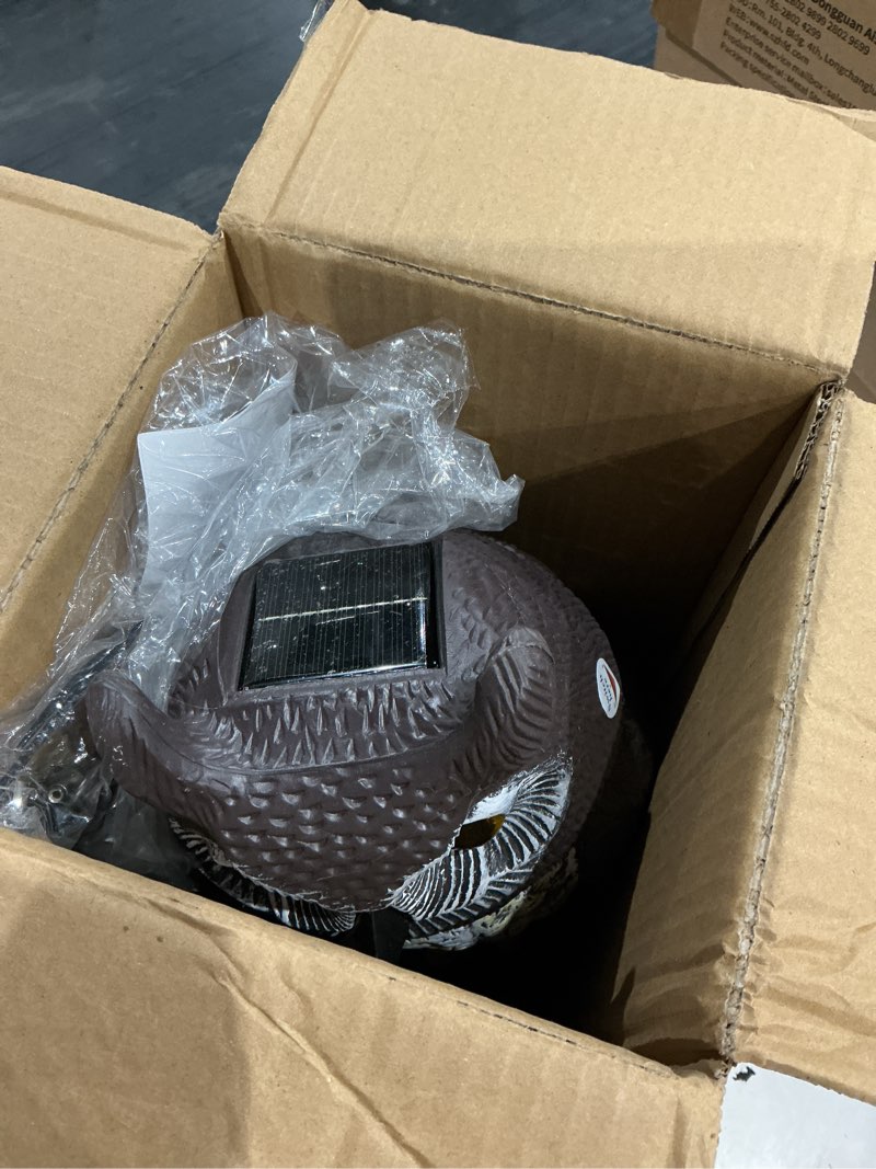 Condition photo showing Good Condition for solar powered owl with motion detection, silent mode, flashing eyes, rotatable head and realistic hoots, plastic owl decoration for home, garden, patio and fence