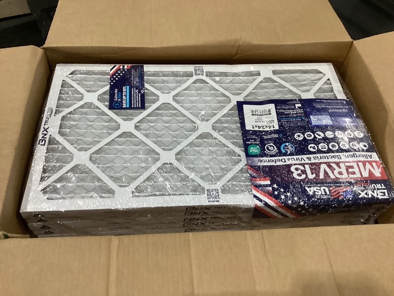 Condition photo showing New/Like New for bnx trufilter 14x24x1 air filter merv 13 (6-pack) - made in usa - electrostatic pleated air conditioner hvac ac furnace filters for allergies, pollen, mold, bacteria, smoke, allergen, mpr 1900 fpr 10 14x24x1 6-pack