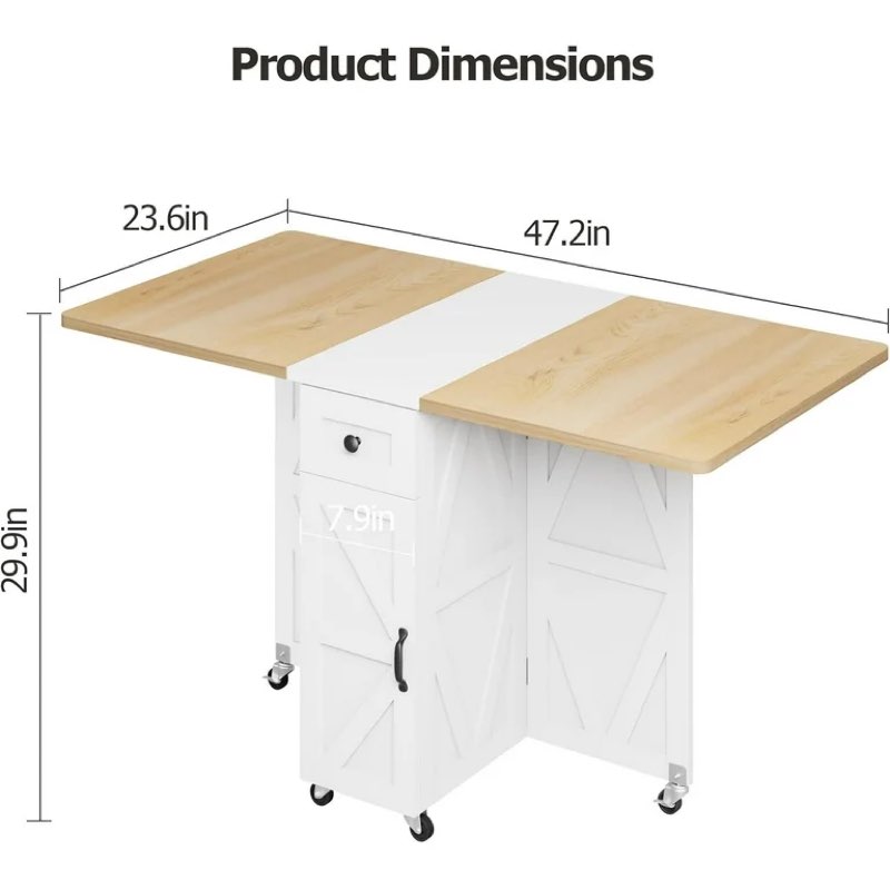 folding dining table, dining table set for 4, space saving versatile folding kitchen dining table with wheels & storage shelf for small apartment, extendable dining room collapsible table