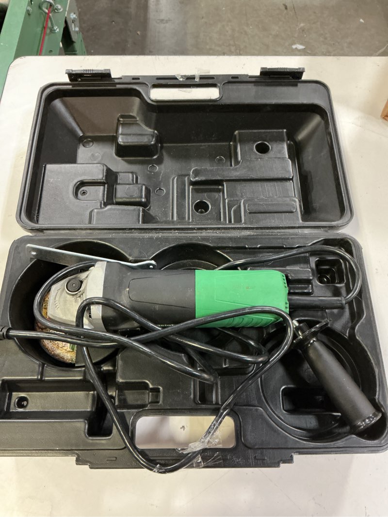 Condition photo showing As Is for metabo hpt 4.5-in 6.2-amp sliding switch angle grinder