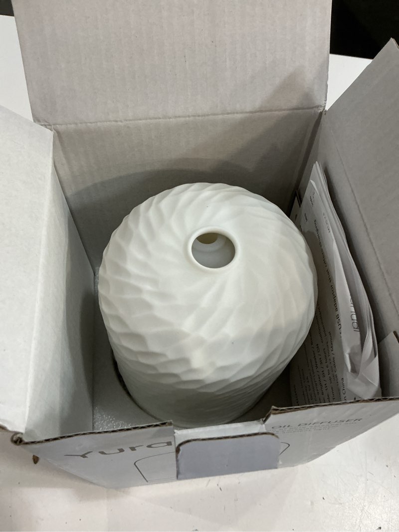 Condition photo showing As Is for onaboviva essential oil diffuser - 2.4mhz ultrasonic ceramic diffuser for home, 120ml, pulse&continuous mist, bright/dim/breathing lighting, waterless auto-off, aromatherapy diffuser with usb cable water ripple porcelain | minimalist & modern