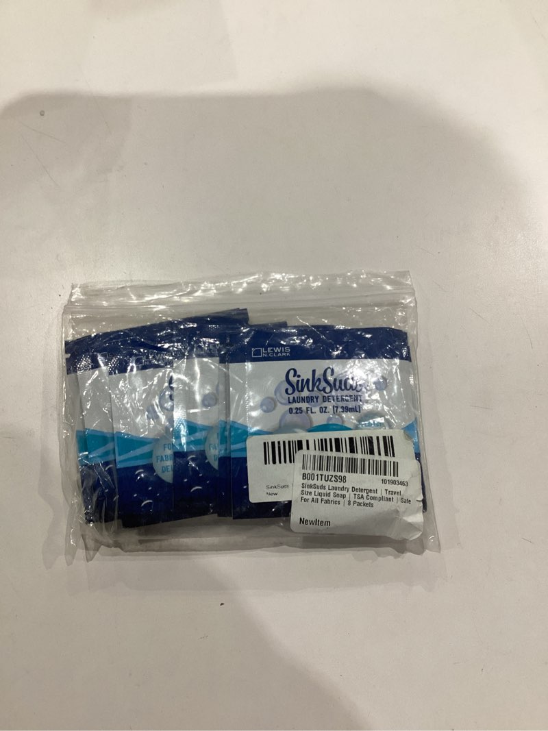 Condition photo showing New/Like New for SinkSuds Laundry Detergent, Travel Size Liquid Soap, TSA Compliant, Safe For All Fabrics, 8 Packets (Packaging May Vary) 0.25 Fl Oz (Pack of 8)