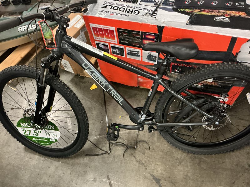 Condition photo showing As Is for ozark trail 27.5" mountain bike, small frame, fits riders 5'0" - 5'6", black, adult, unisex