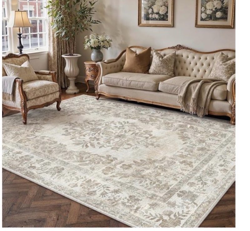 ( similar ) PureCozy   Area Rug Beige Washable Vintage 6” x9 “  Distressed Living Room Carpet Large Bedroom Indoor Medallion Floral Non Slip Retro Throw Floor Mat for Office Dining Room Kitchen Bathroom