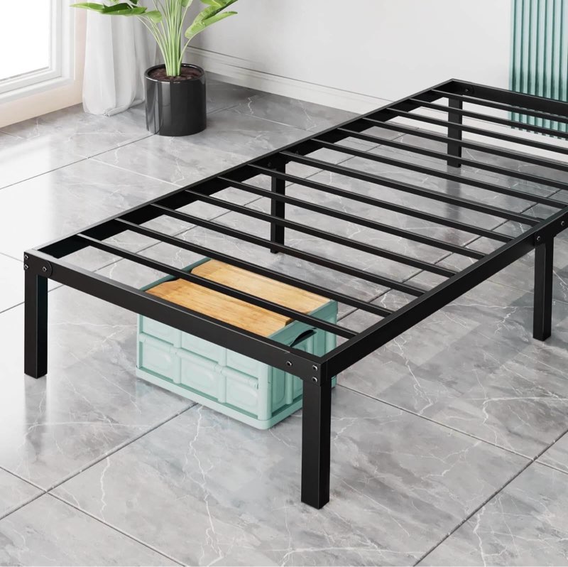 yapamar heavy duty metal bed frame with sturdy steel slat support, noise free, easy assembly, steel slats support, no box spring needed - twin