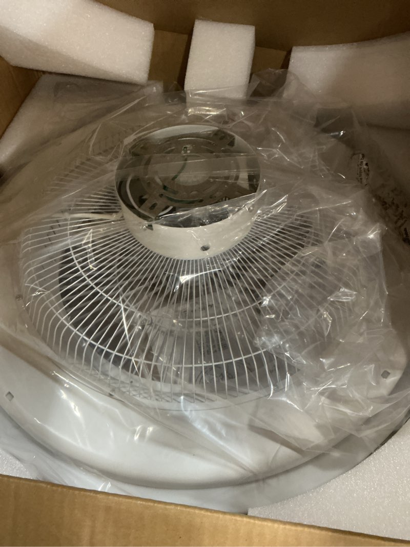 Condition photo showing New/Like New for 24" bladeless ceiling fans with lights and remote/app control, low profile ceiling fan with 3-dimmable lights, enclosed flush mount ceiling fan for kid's bedroom/living room white