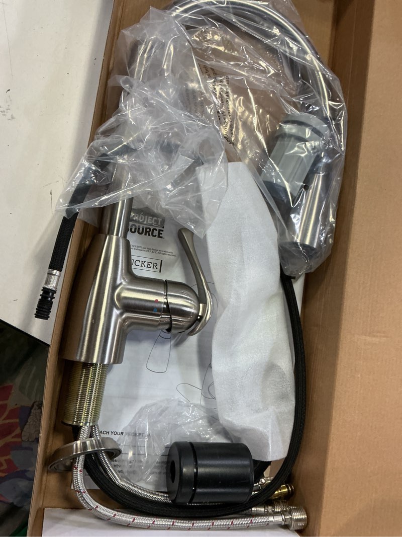 Condition photo showing As Is for Project Source Tucker Chrome 1-Handle Deck-Mount Pull-Down Handle Kitchen Faucet