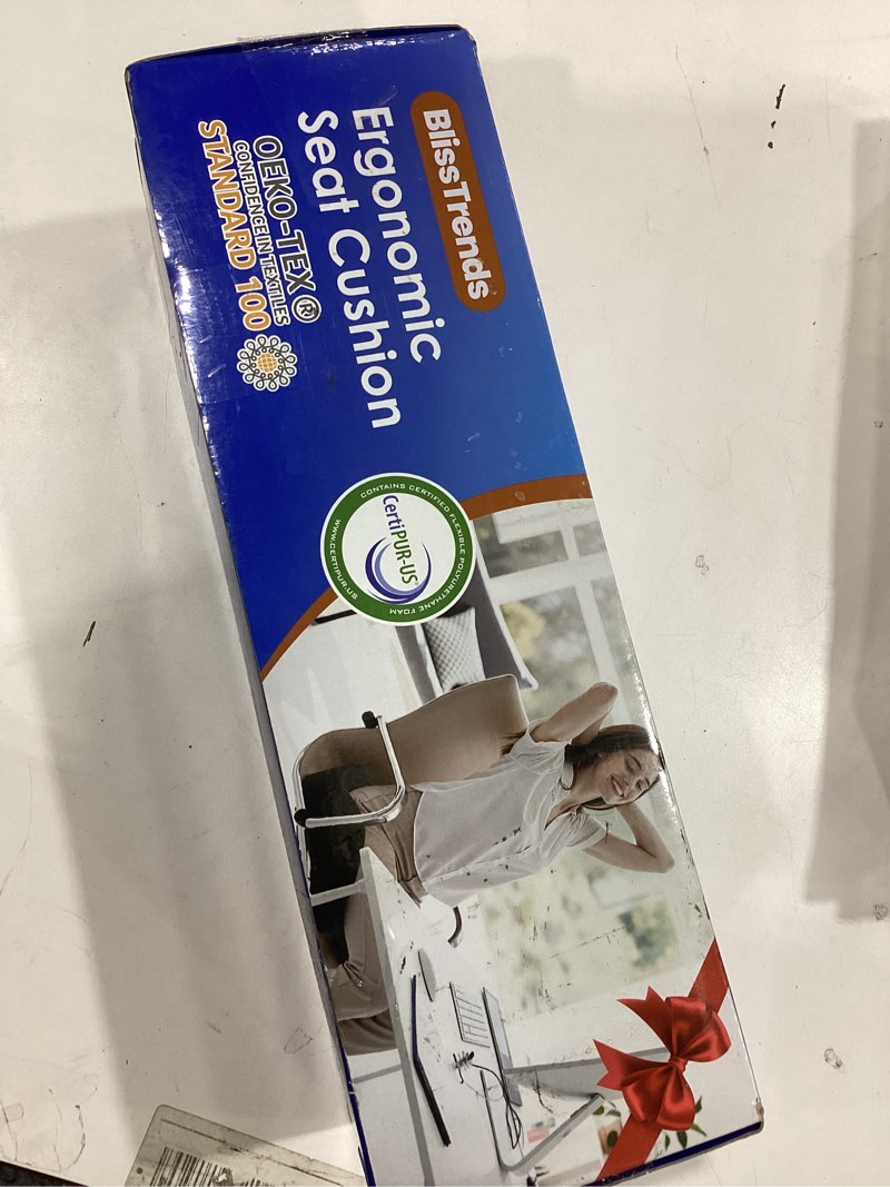 Condition photo showing Good Condition for BlissTrends Seat Cushion,Thick Memory Foam Cushions for Office Chair, Car Seat, Airplane, Relieving Pressure Tailbone Sciatica Back Pain for Long Sitting Office Workers, Car Drivers 4.7in Thick Black Black Large